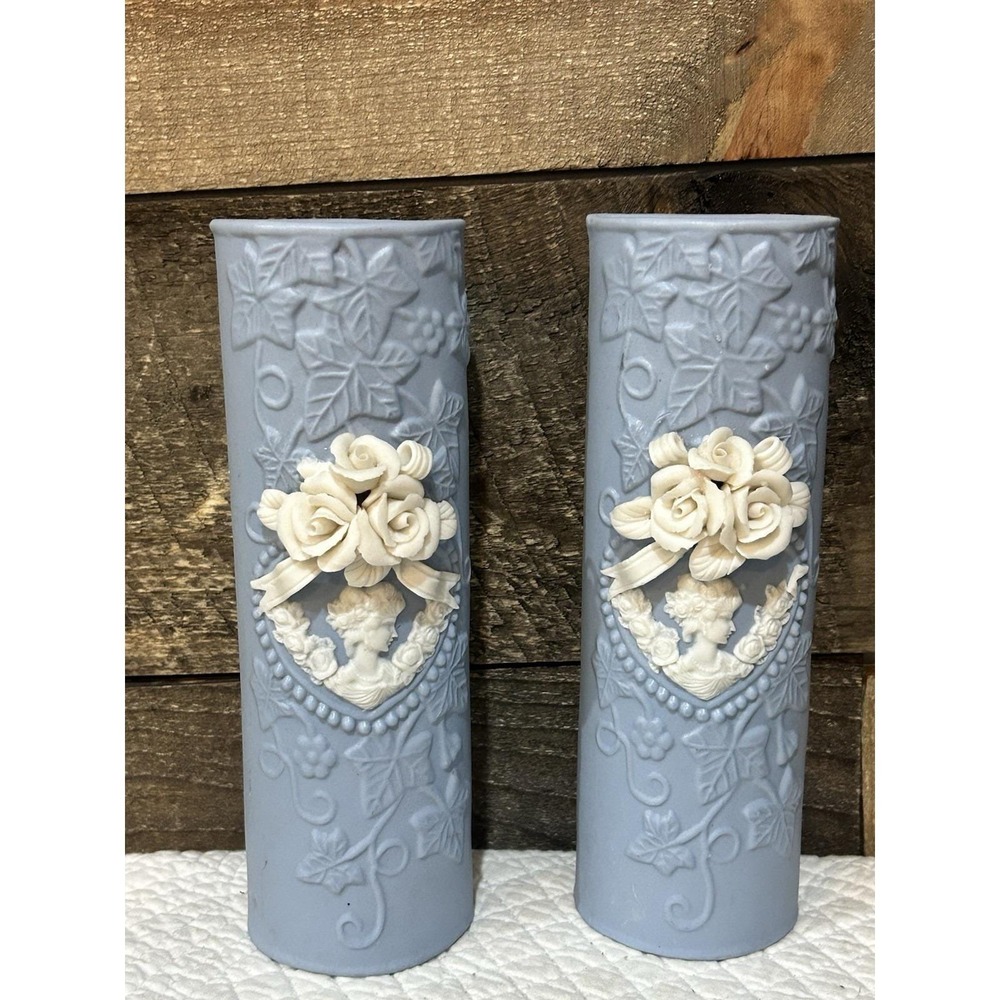 JASPER WARE  Floral Wall Vase  Blue England  -  Unmarked
